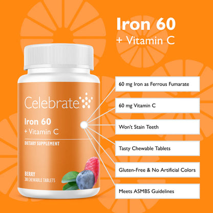 Iron 60 mg + Vitamin C Chewable Tablets, Berry