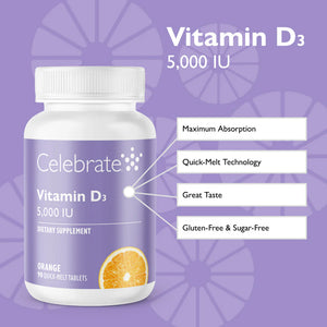 Vitamin D3 (5000 IU) Quick Melt Tablets, Orange, 90 Count