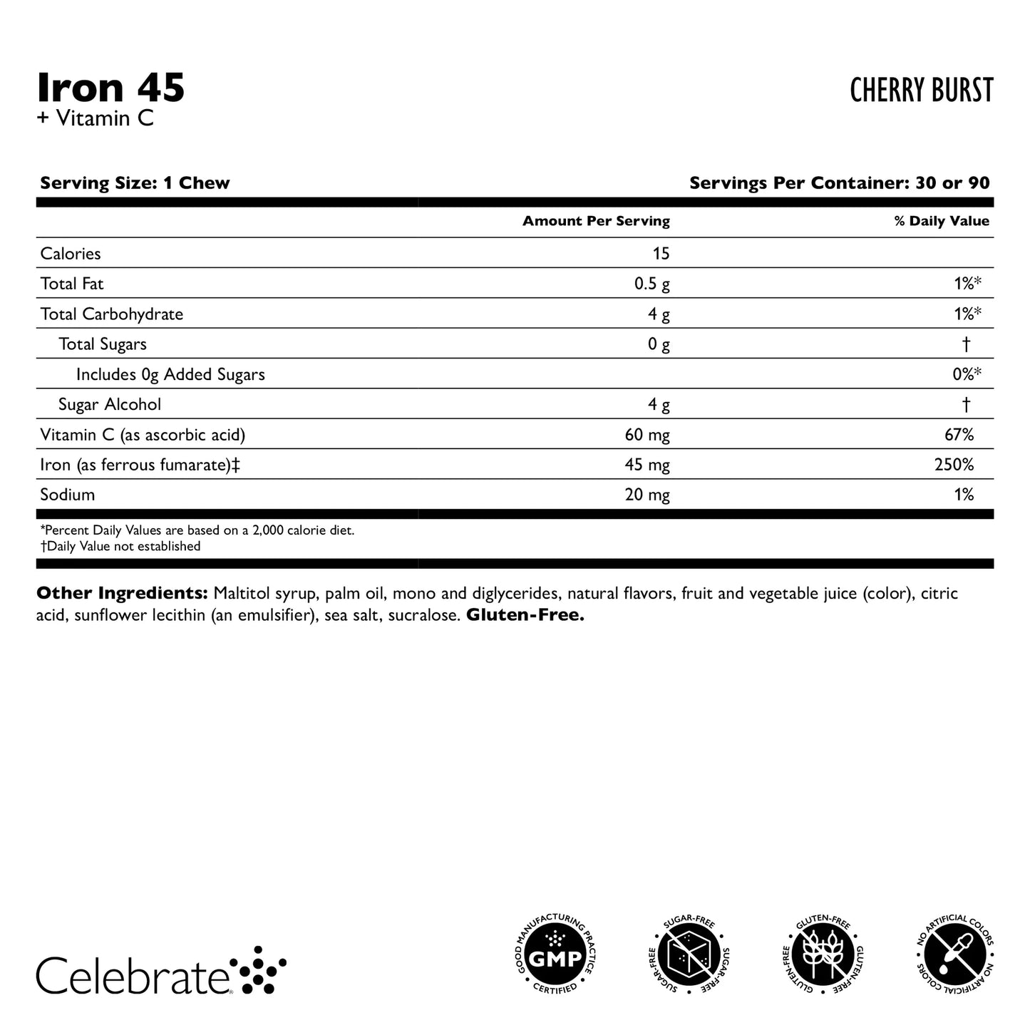 Iron 45 mg + Vitamin C Soft Chews, Cherry Burst