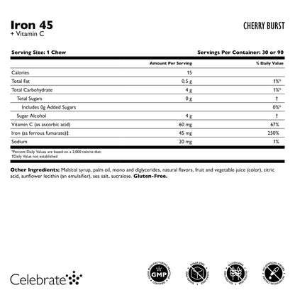 Iron 45 mg + Vitamin C Soft Chews, Cherry Burst