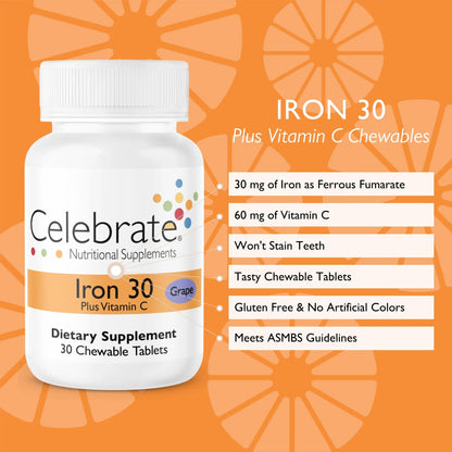 Iron 30 mg + Vitamin C Chewable Tablets, Grape